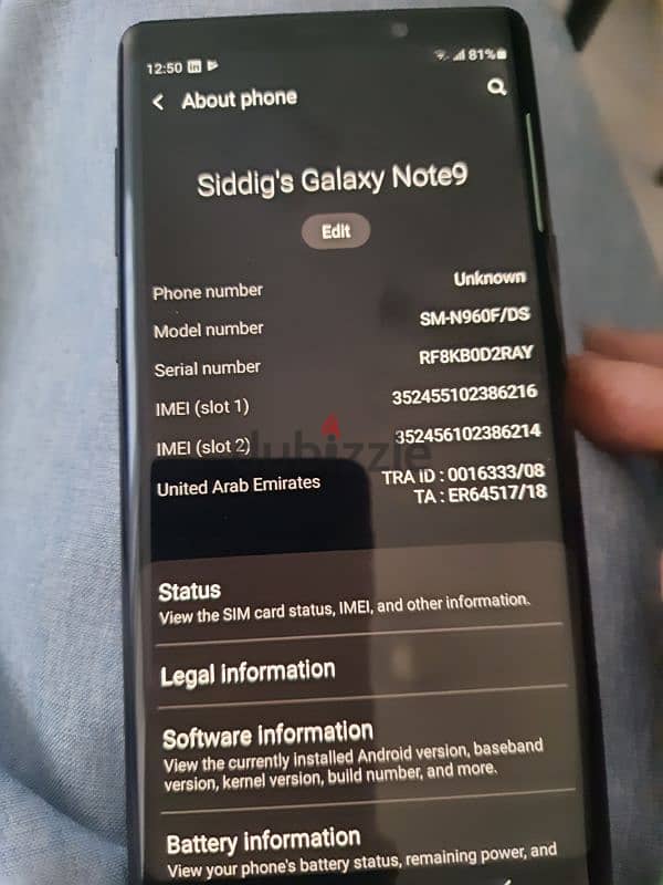 samsung Note9 rom 128gb ram 6gb 10