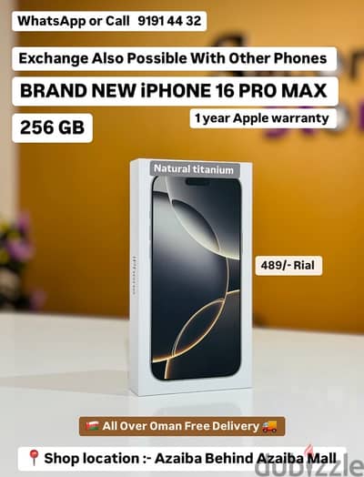 BRAND NEW iPHONE 16 PRO MAX 1 year Apple warranty 256 GB Natural