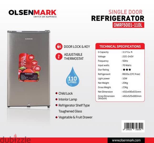 OLSENMARK Single Door Refrigerator 2 months used 2