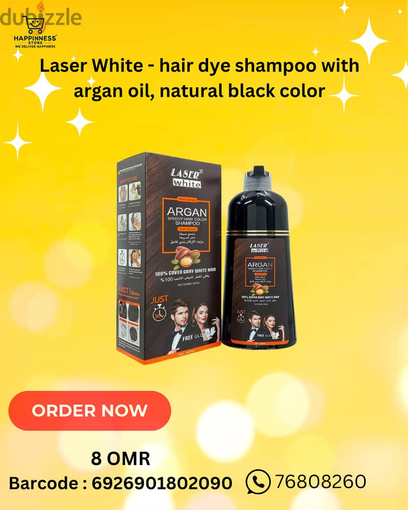 Laser White - hair dye shampoo with argan oil, natural black color 0