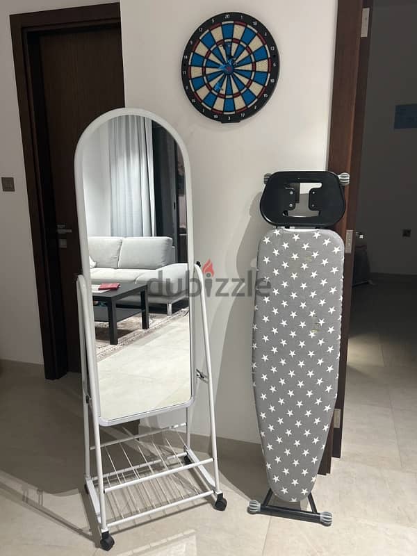 mobile mirror with shelves and ironing board 0