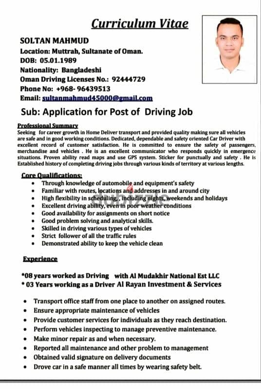 I need driving job work Muscat 92115430 1