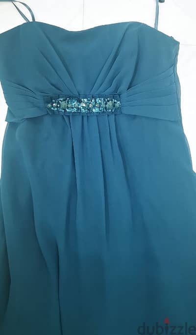 long evening dress in teal color