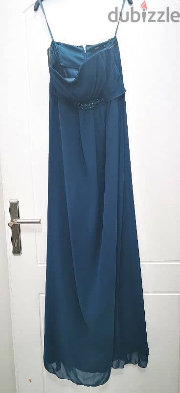 long evening dress in teal color 1