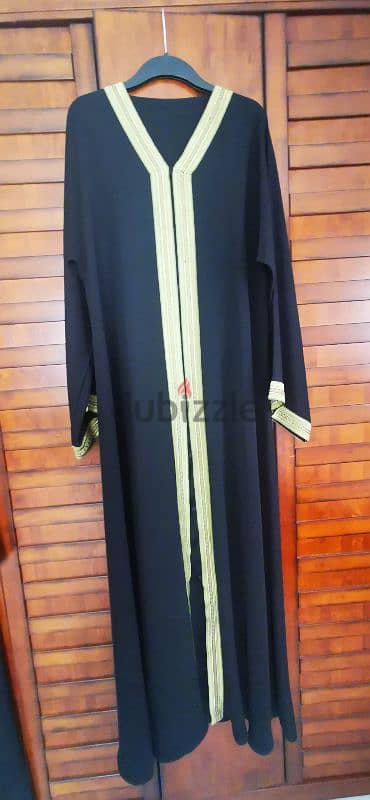 Black abaya with green satin embelishment