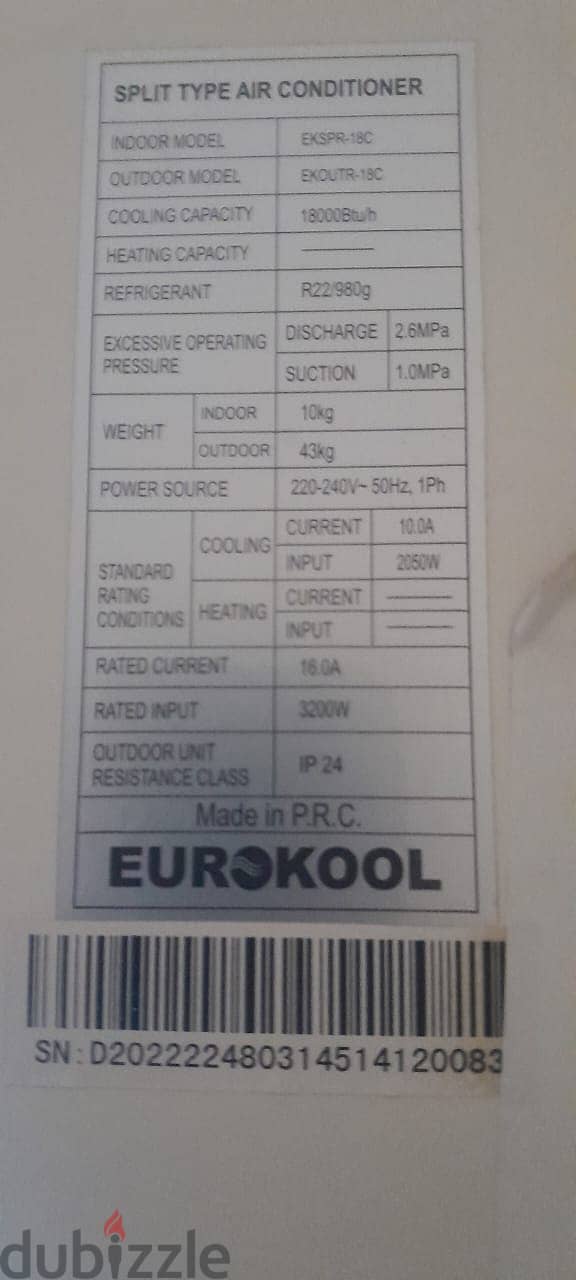 Eurokool split ac 1.5 ton 1