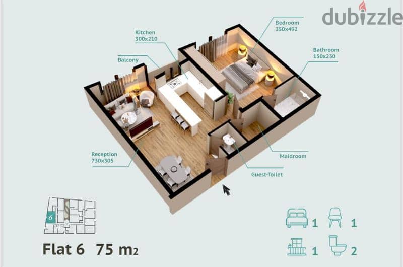 Luxury apartment for sale in Alaziba 1BHK 3