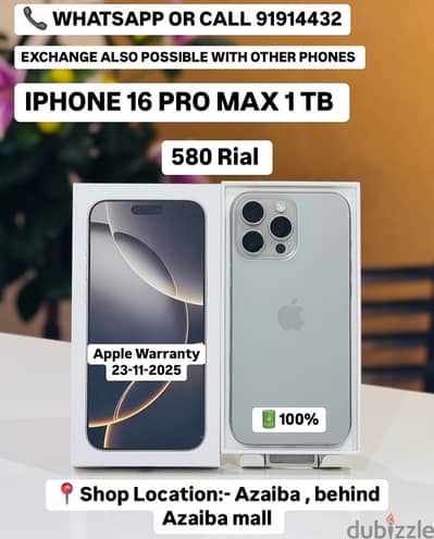 iPhone 16 Pro Max 1TB (1024GB) -BH 100% -Apple warranty 23-11-2025