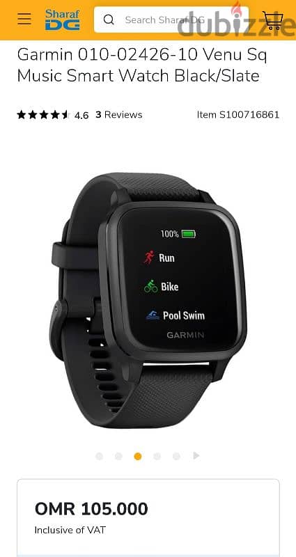 Garmin Venu Sq Music Smart Watch Black/Slate Brand New 1