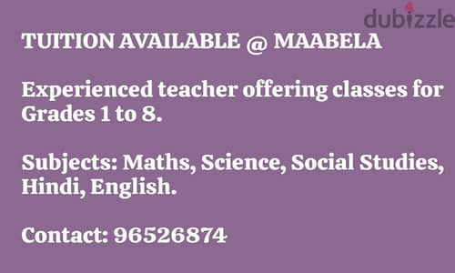 Tuitions available for all subjects at Maabela.