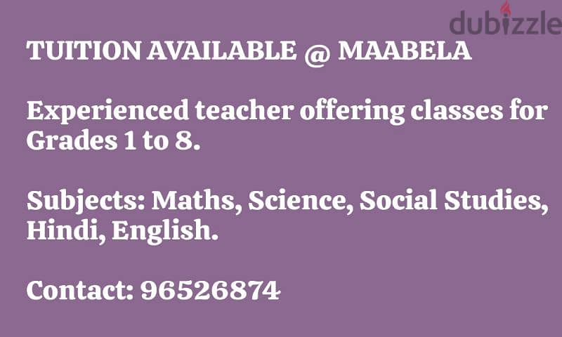 Tuitions available for all subjects at Maabela. 0