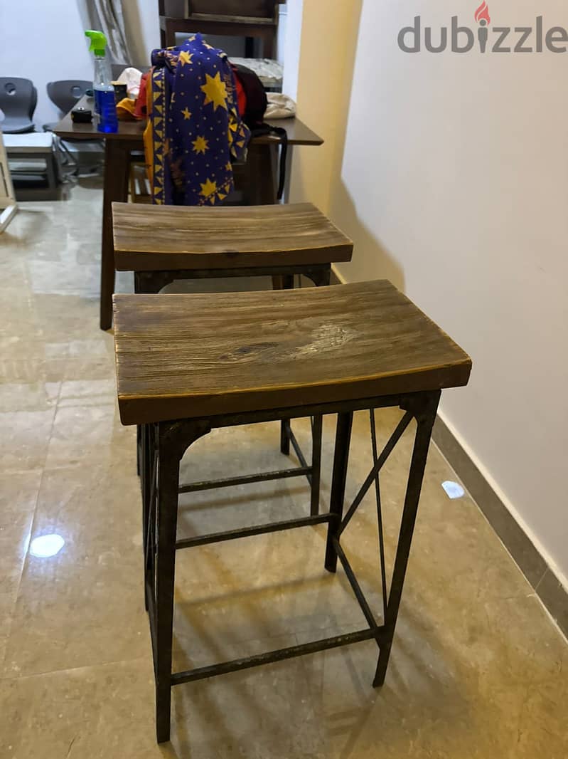 "Set of 2 Brown Bar Stools - Great Condition! Only OMR 11!" 2