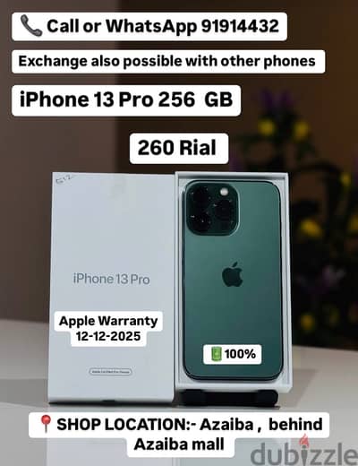 iPhone 13 Pro 256GB-100%Battery-Apple warranty 12-12-2025