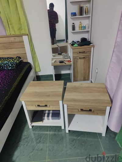 Bed with side table ,dressing table and mattress