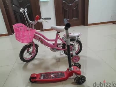 Kids bicycle with scooter for sale