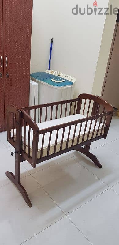 Wooden Baby Cradle with Mattress