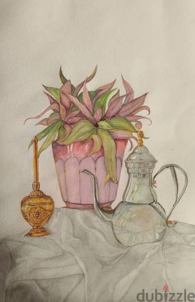 لوحة طبيعة صامتة بالالوان المائية,Still life watercolor painting