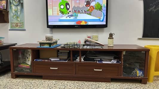 TV Table wooden with 2 drawers with 2 glass door