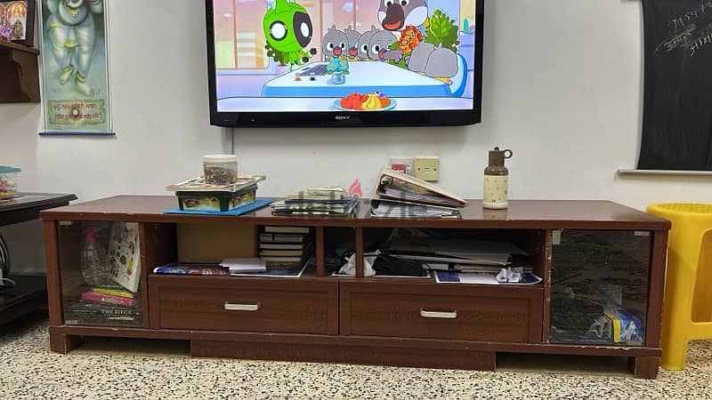 TV Table wooden with 2 drawers with 2 glass door 0