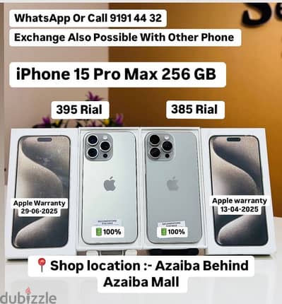 iPhone 15 Pro Max 256GB with apple warranty -100%BH