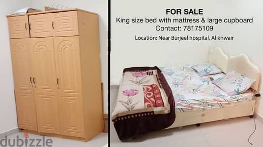 Bed with mattress & Large cupboard