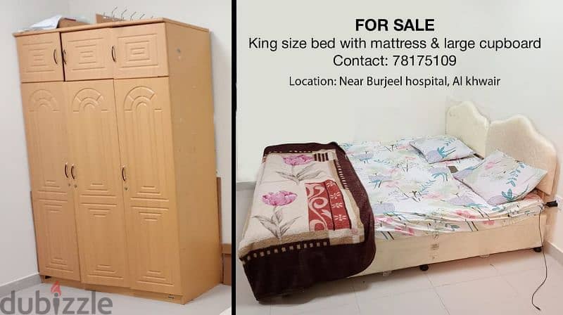 Bed with mattress & Large cupboard 0