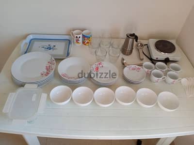 electric stove,coffee percolator,cutlery etc