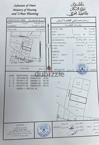 للبيع ارض سكنية بركاء الجنينة مساحة 1500متر