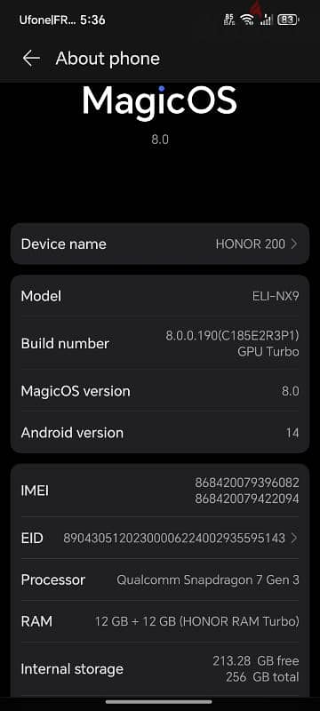 Honor 200.12+12 =256 5G New mobile 7