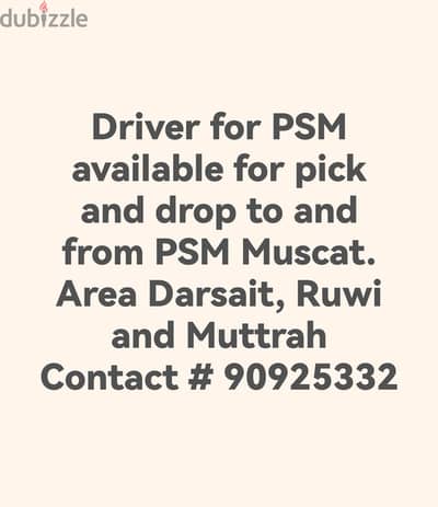 Driver available for pick and drop PSM Muscat