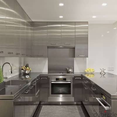 stainless steel home kitchen مطبخ منزلي من الفولاذ المقاوم للصدأ