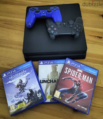 PS4 Slim 500GB - Like New | 2 Controllers + 2 Disc Games!