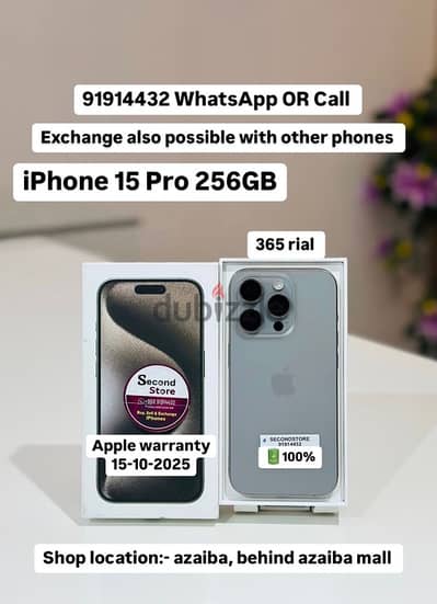 iPhone 15 Pro 256GB with apple warranty Apple warranty 15-10-2025