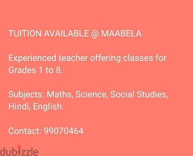 Tuition available at maabela for all subjects.