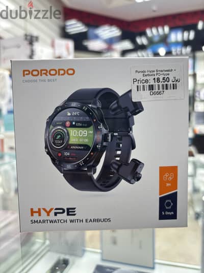 Porodo Hype Smartwatch With Earbuds