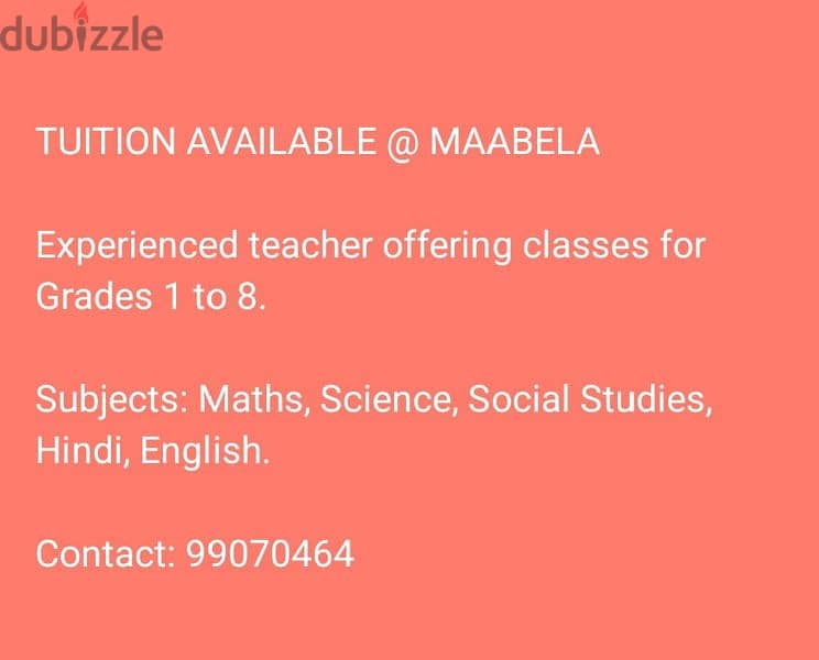 Tuition available at maabela by experienced female tutor 0