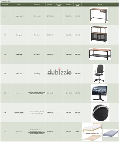 Shelving unit, computer table, cumputer chair, coffee table