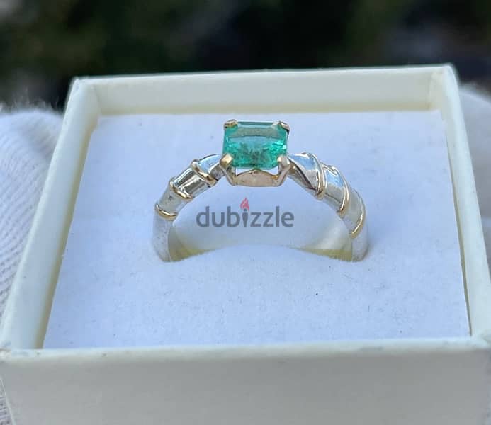 Natural Emerald in Gold and silver ring زمرد طبيعي في خاتم ذهبي وفضي 5