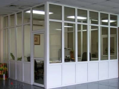 All work of glass and aluminum door window and office partitions . .