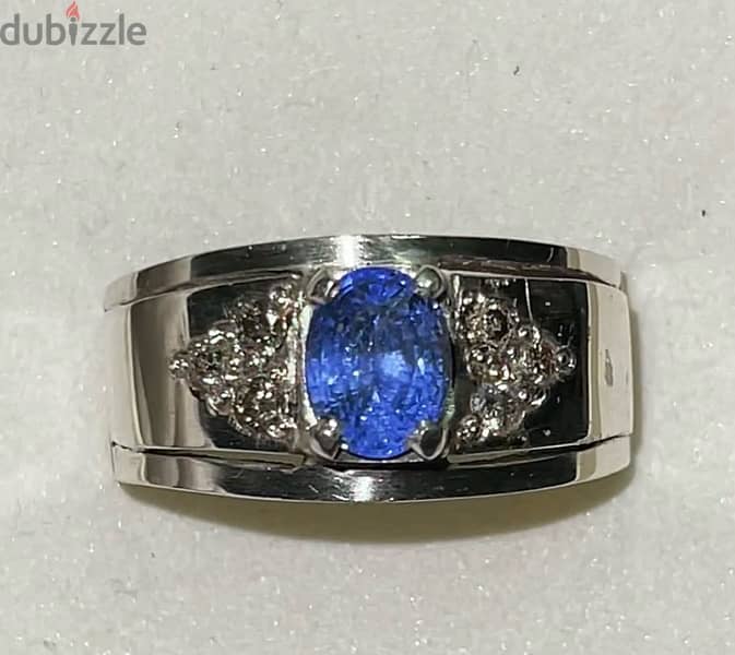 Sapphire with Diamonds الياقوت سيلون مع الماس في خاتم من الفضة 0