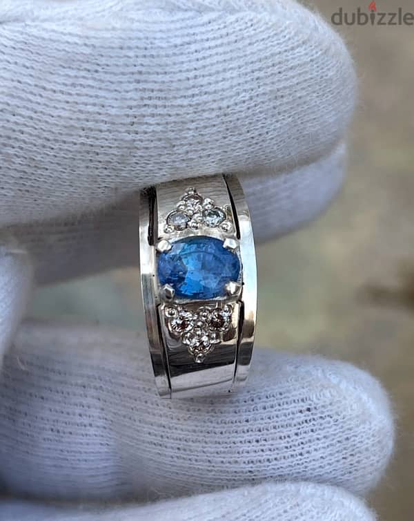 Sapphire with Diamonds الياقوت سيلون مع الماس في خاتم من الفضة 3