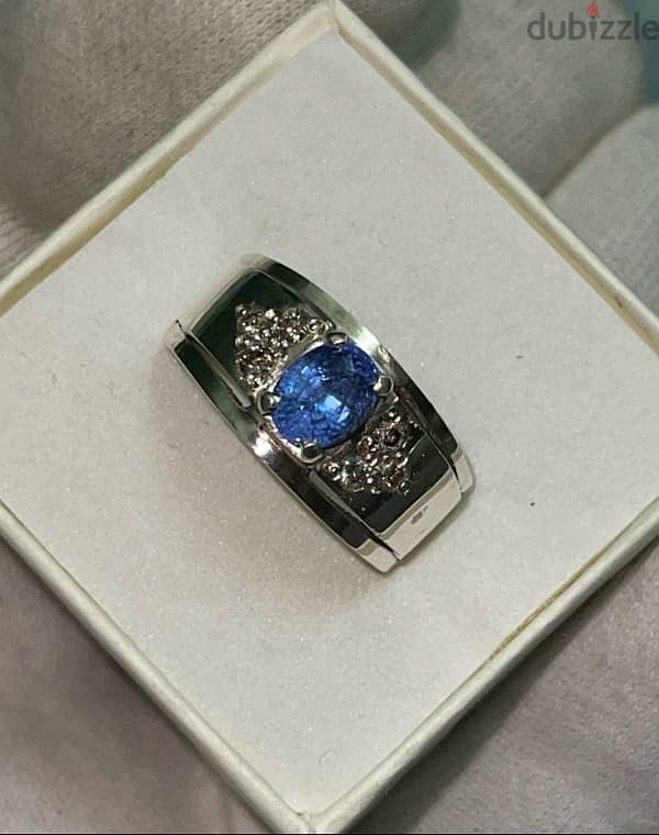 Sapphire with Diamonds الياقوت سيلون مع الماس في خاتم من الفضة 5