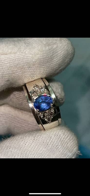 Sapphire with Diamonds الياقوت سيلون مع الماس في خاتم من الفضة 6