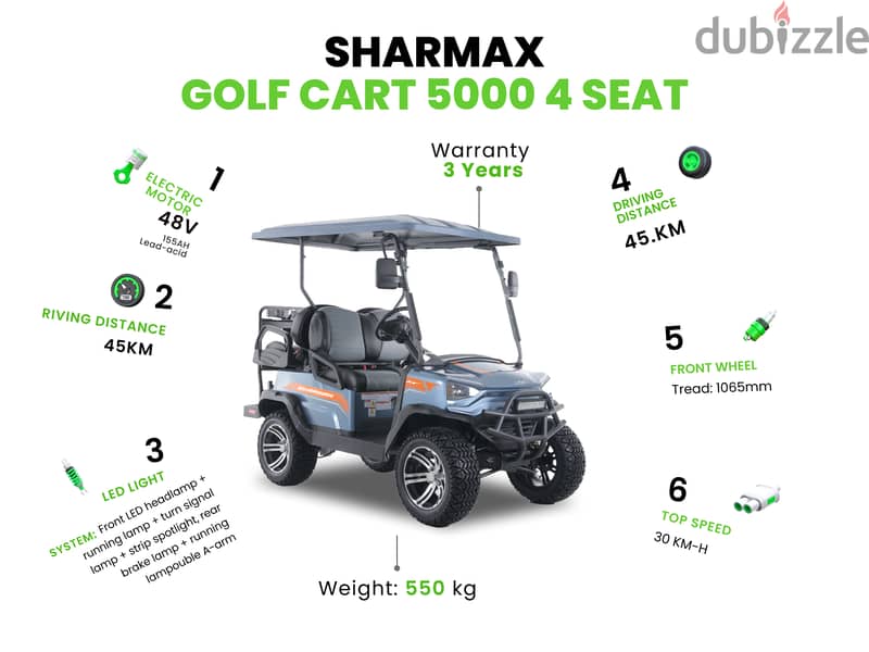 SHARMAX Golf Cart with WARRANTY(electric golf car,سيارة جولف كهربائية) 5