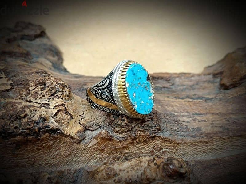 Men's silver ring with turquoise stone 0