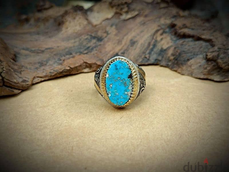 Men's silver ring with turquoise stone 1