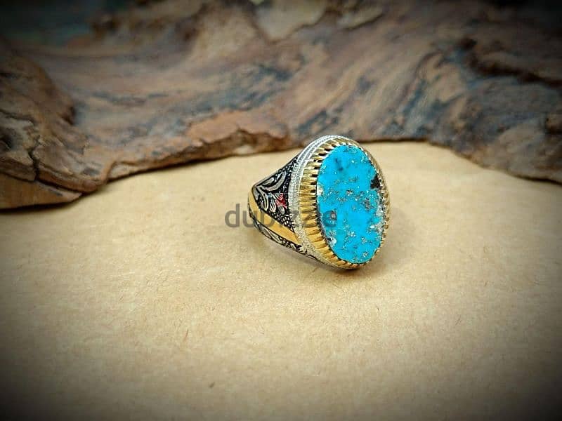 Men's silver ring with turquoise stone 2