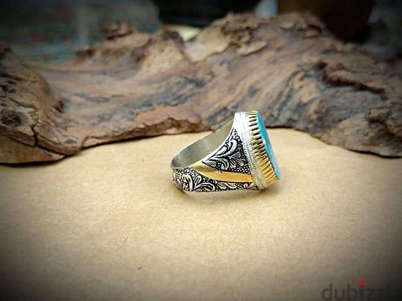 Men's silver ring with turquoise stone 3