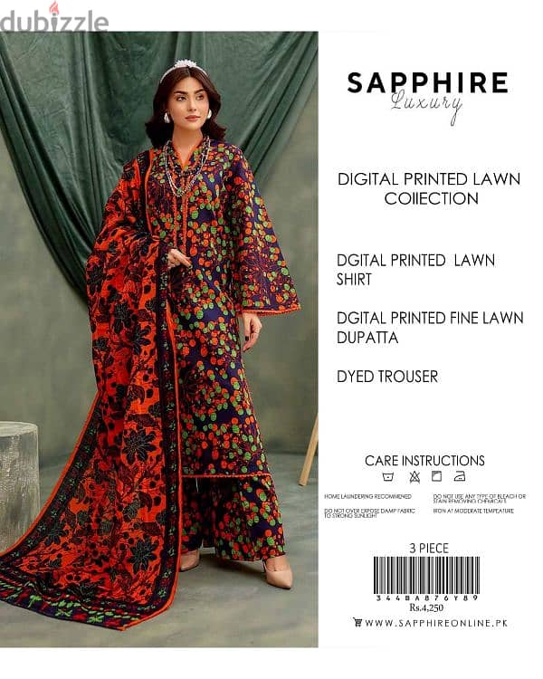 3 piece lawn suits Pakistani brand sapphire new design 1