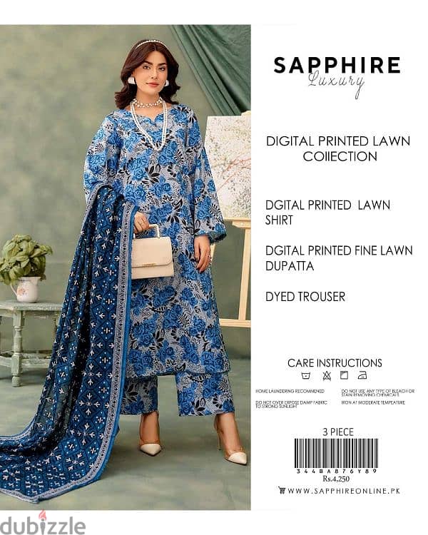 3 piece lawn suits Pakistani brand sapphire new design 2